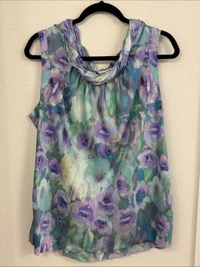 Roz & Ali Watercolor Floral Cowl‑Neck Blouse | Size 1X (EUC)